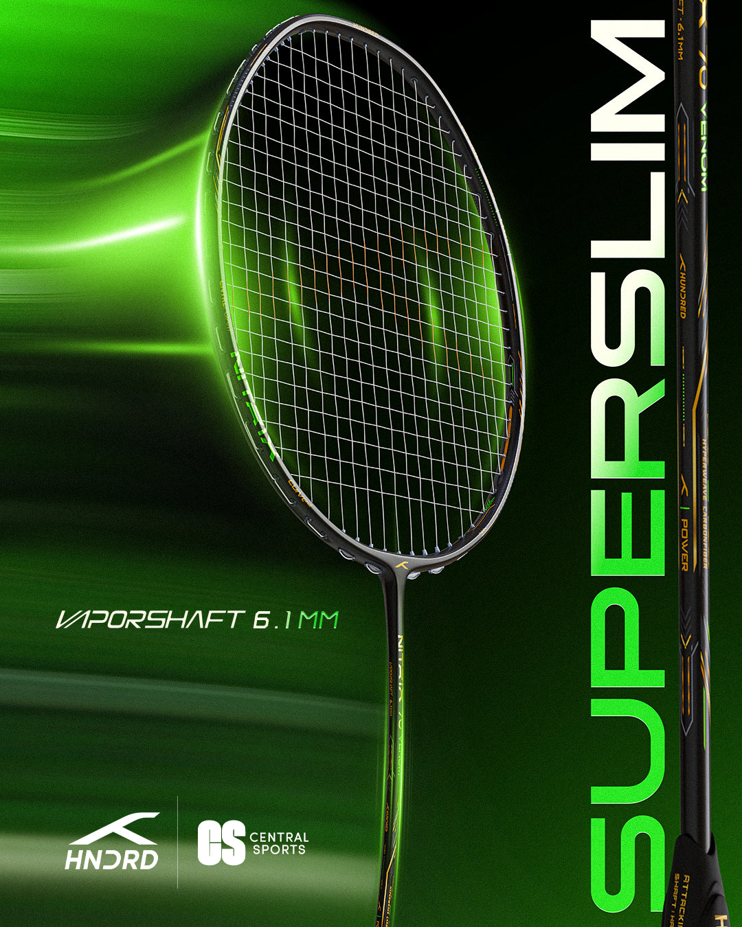 Hundred Nitrix 70 Venom Badminton Racket - Black/Green