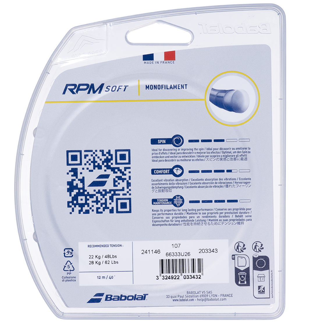 Babolat RPM Soft 1.30mm/12M Tennis String - Grey