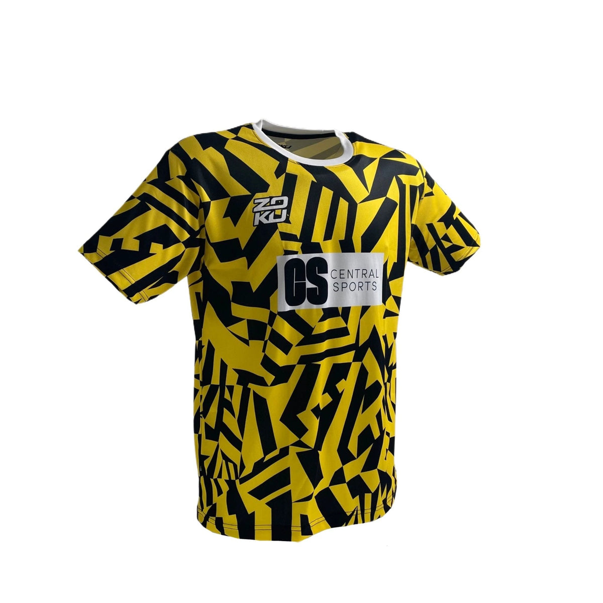 Zoku x Central Sports Shatter Crew Neck T-Shirt Unisex, Black/Yellow, front view