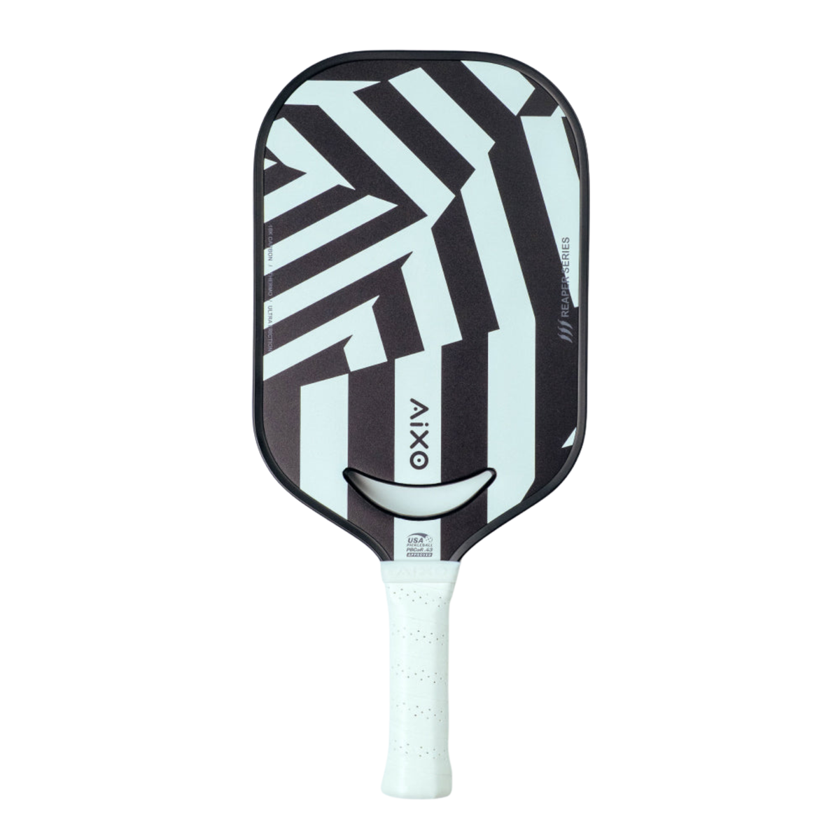 Aixo P14C Reaper Series Chaos Camo 18K Raw Carbon Pickleball Paddle, Black/White, back view