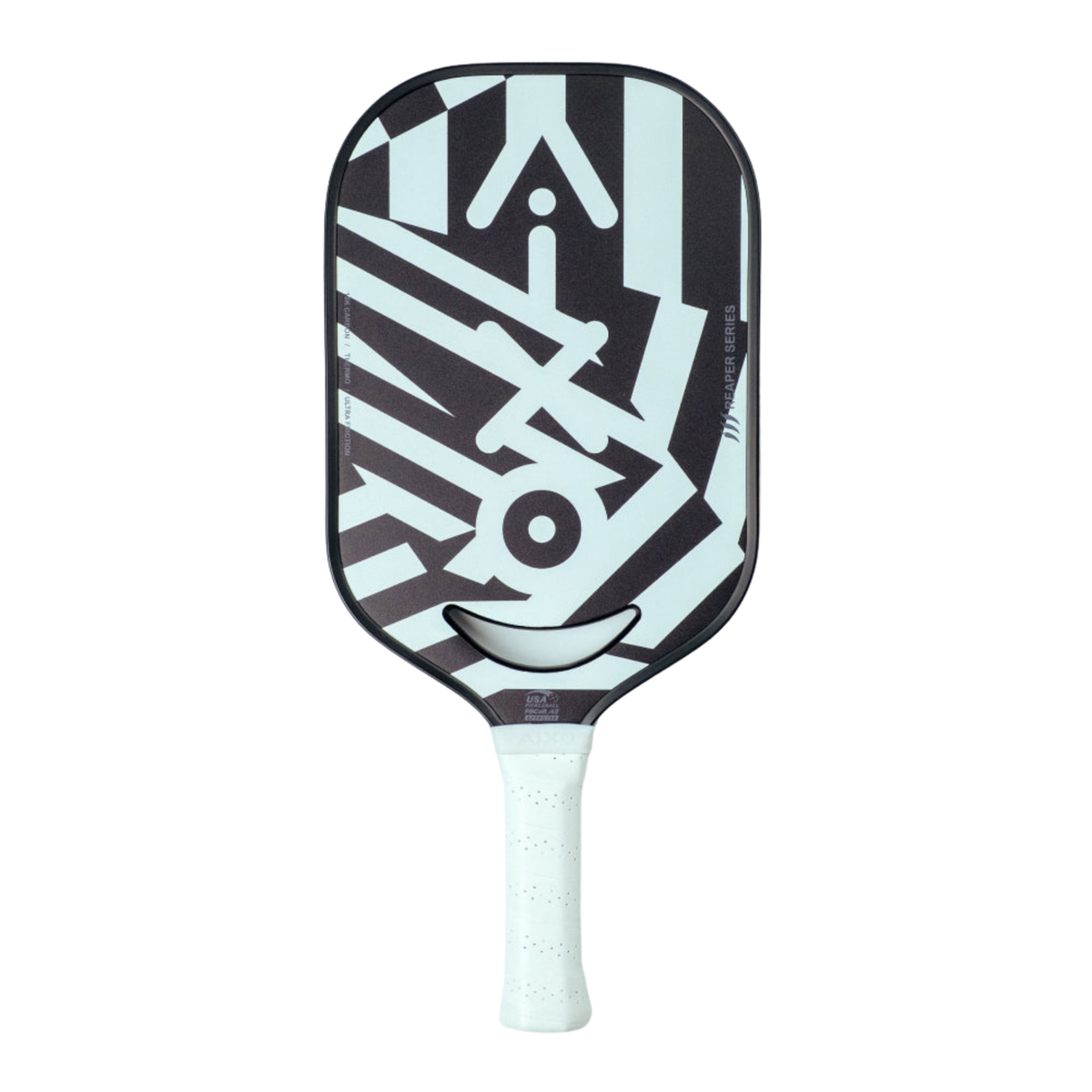 Aixo P14C Reaper Series Chaos Camo 18K Raw Carbon Pickleball Paddle, Black/White, front view