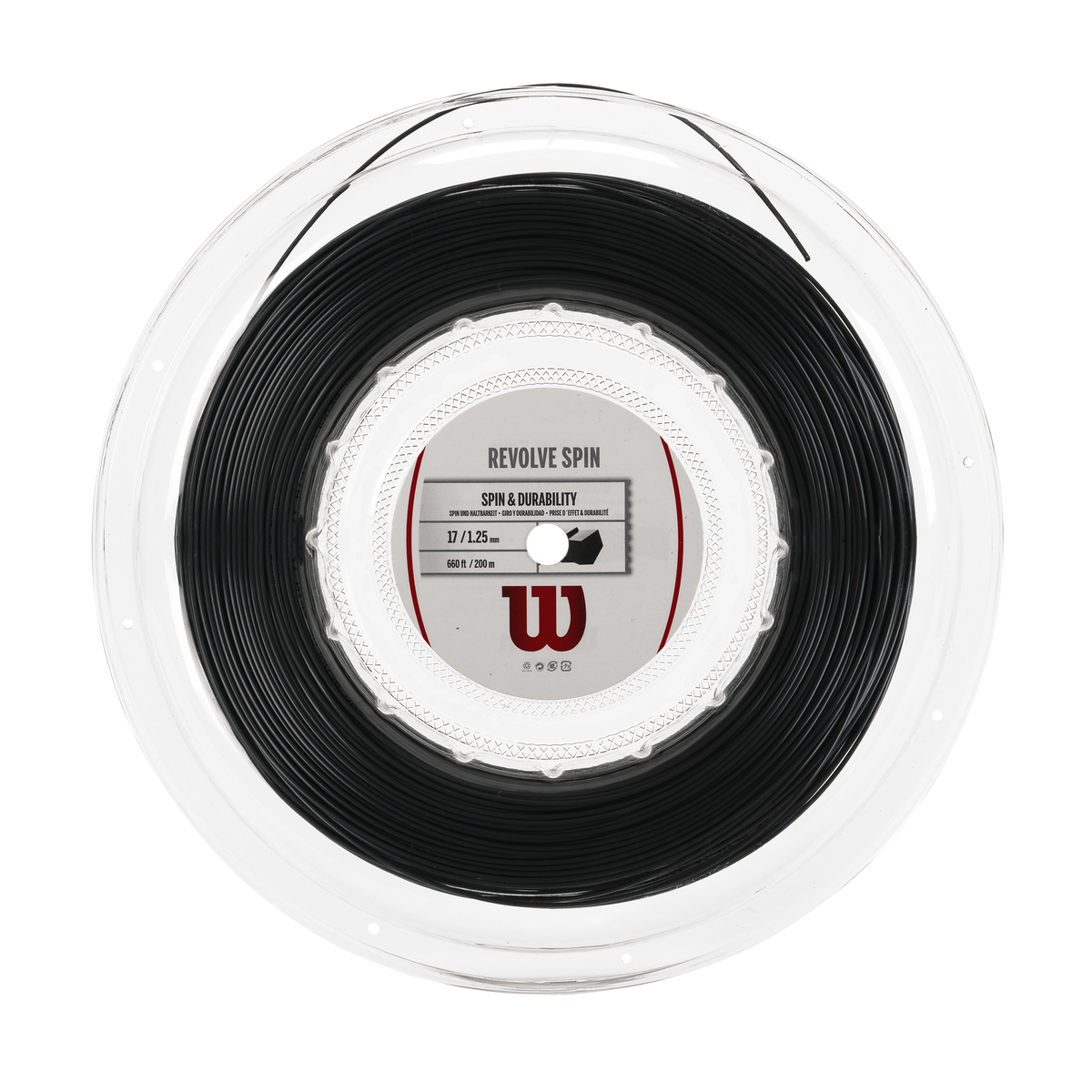 Wilson Revolve Spin 17 String Reel, Black, front view