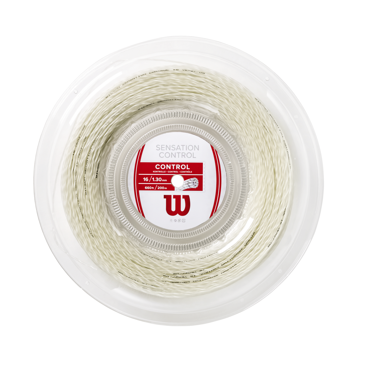 Wilson Sensation Control 16 Tennis String Reel, White, front view