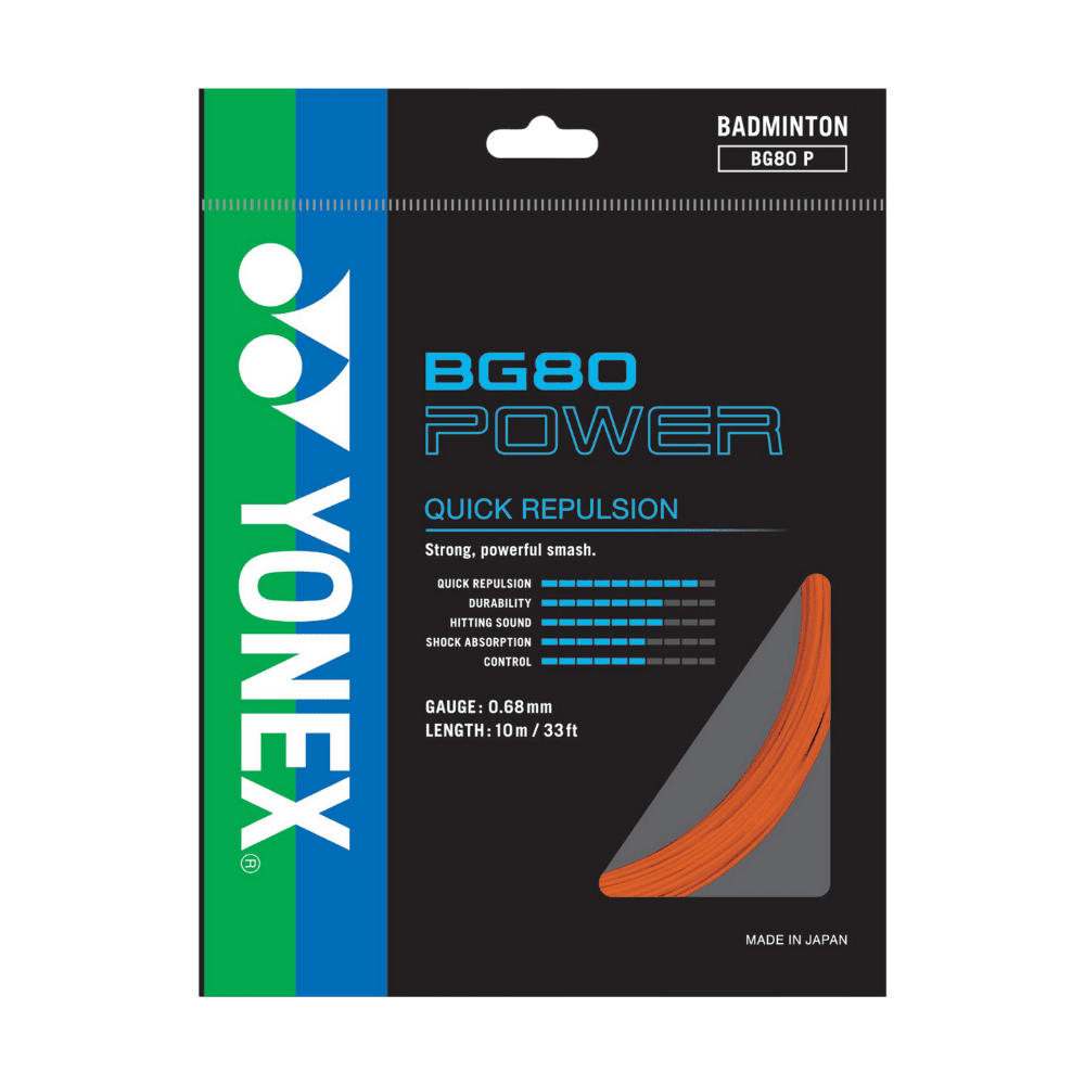 Yonex BG80 Power Badminton String Set - Bright Orange Bright Orange 10 m String (Packs) Yonex