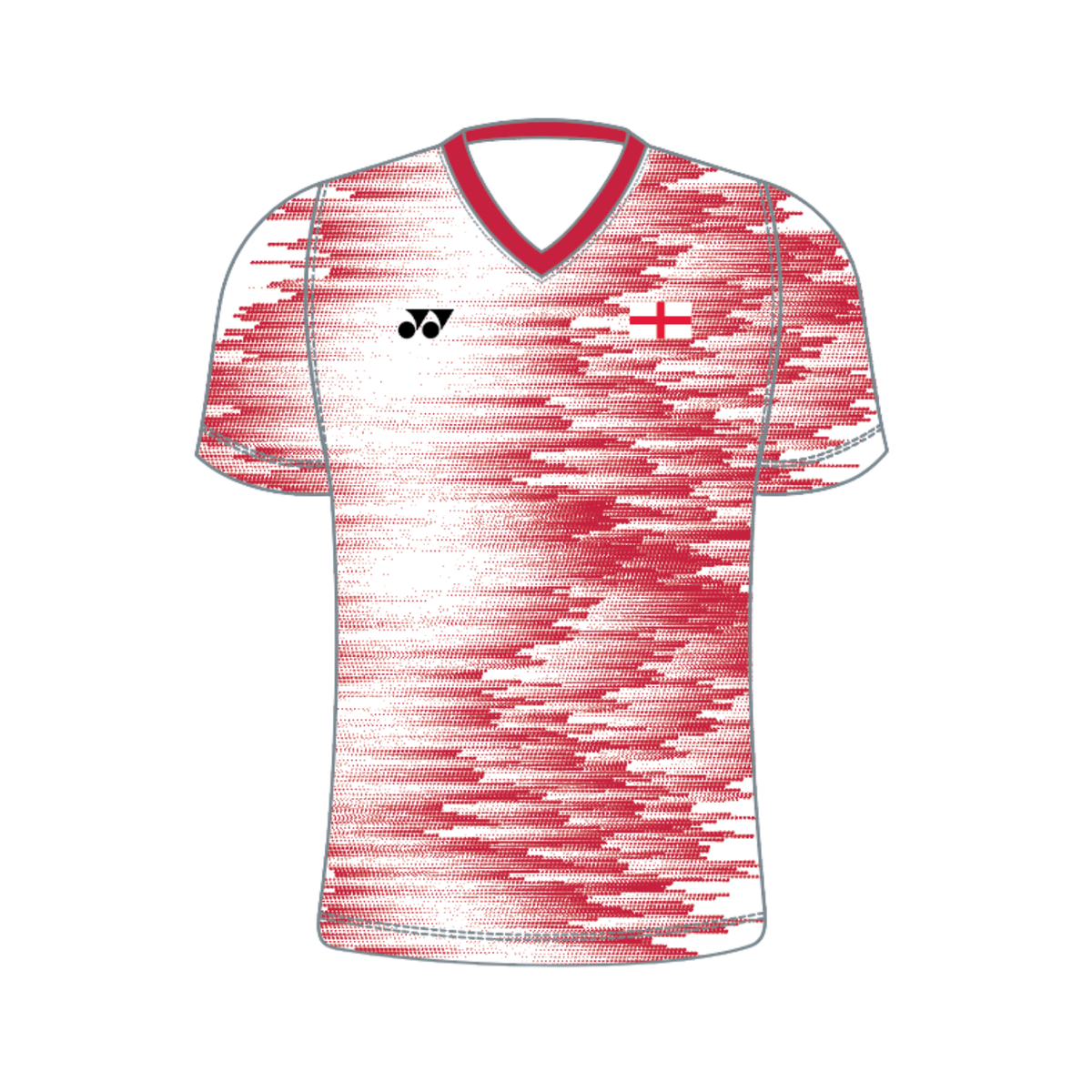 Yonex Kit Teamwear England Masters Badminton T015 Speed Fade V Neck T-Shirt Women - White/Red White Red Clothing Yonex Teamwear