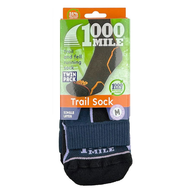 1000 Mile Trail Repreve Single Layer Running Socks 2 Pack Women's - Navy Socks 1000 Mile