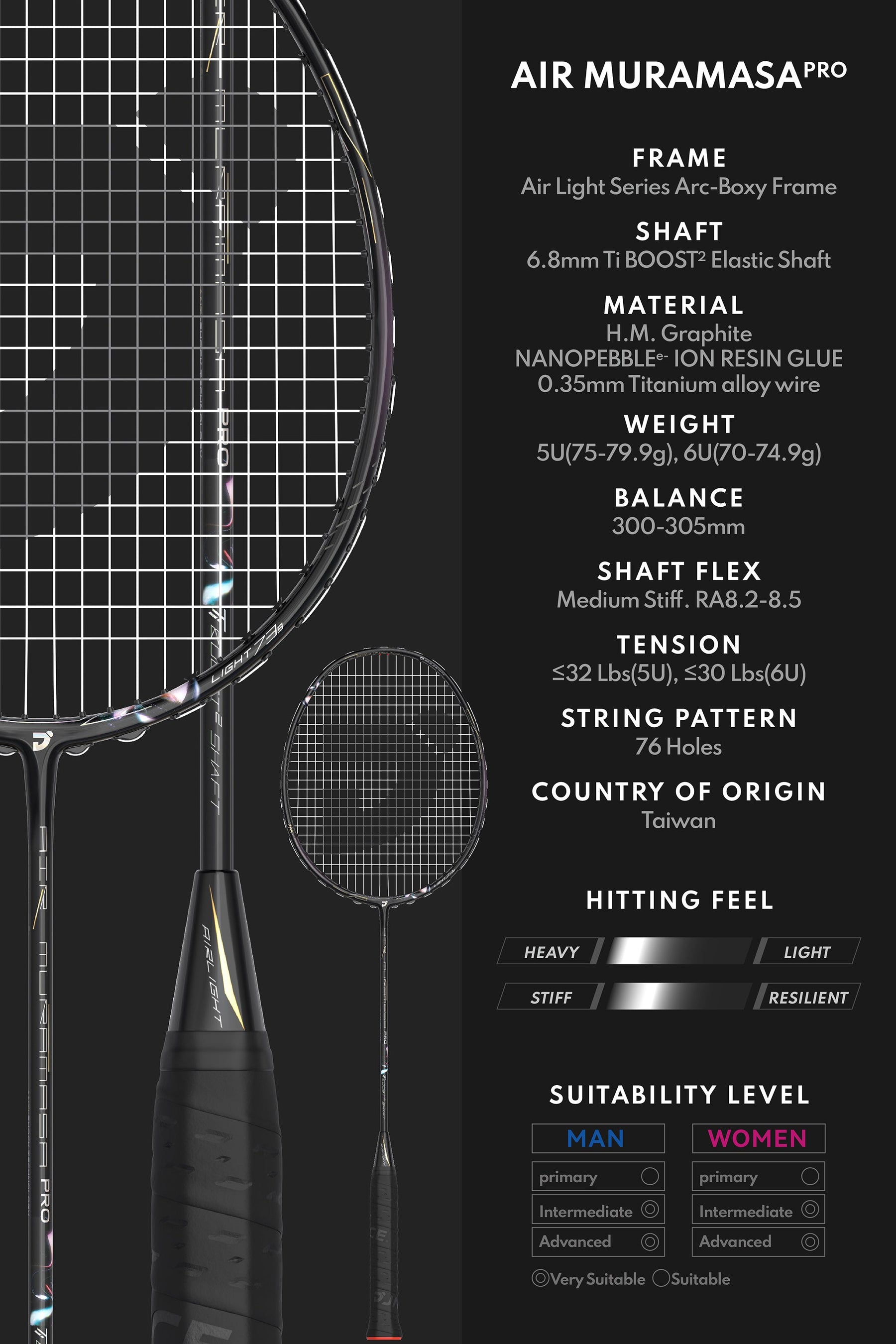 Jnice Air Muramasa Pro 5UG6 Badminton Racket Unstrung - Black Badminton Rackets JNICE