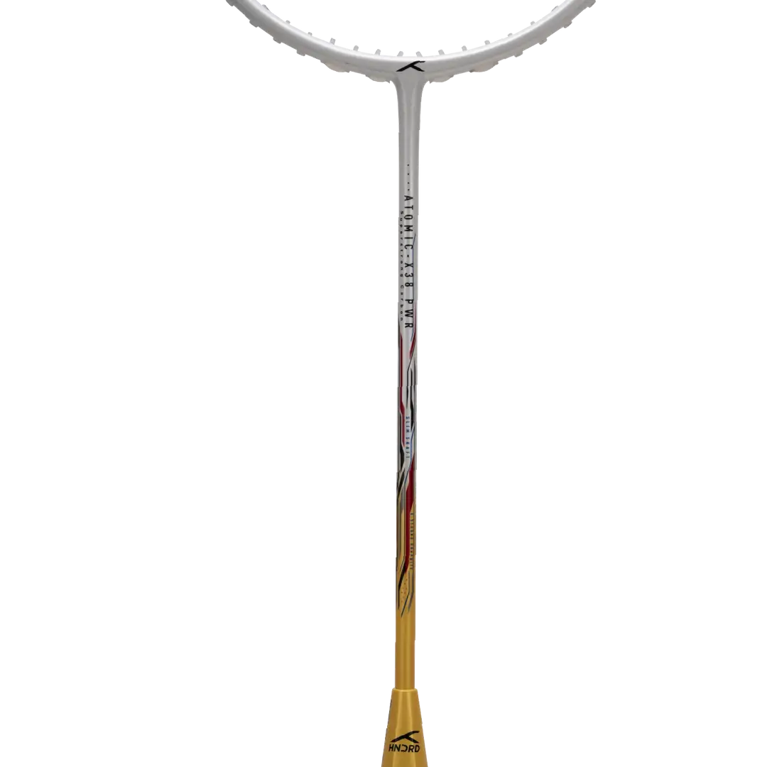 Hundred Atomic X 38 Power Badminton Racket - White/Gold Badminton Rackets Hundred
