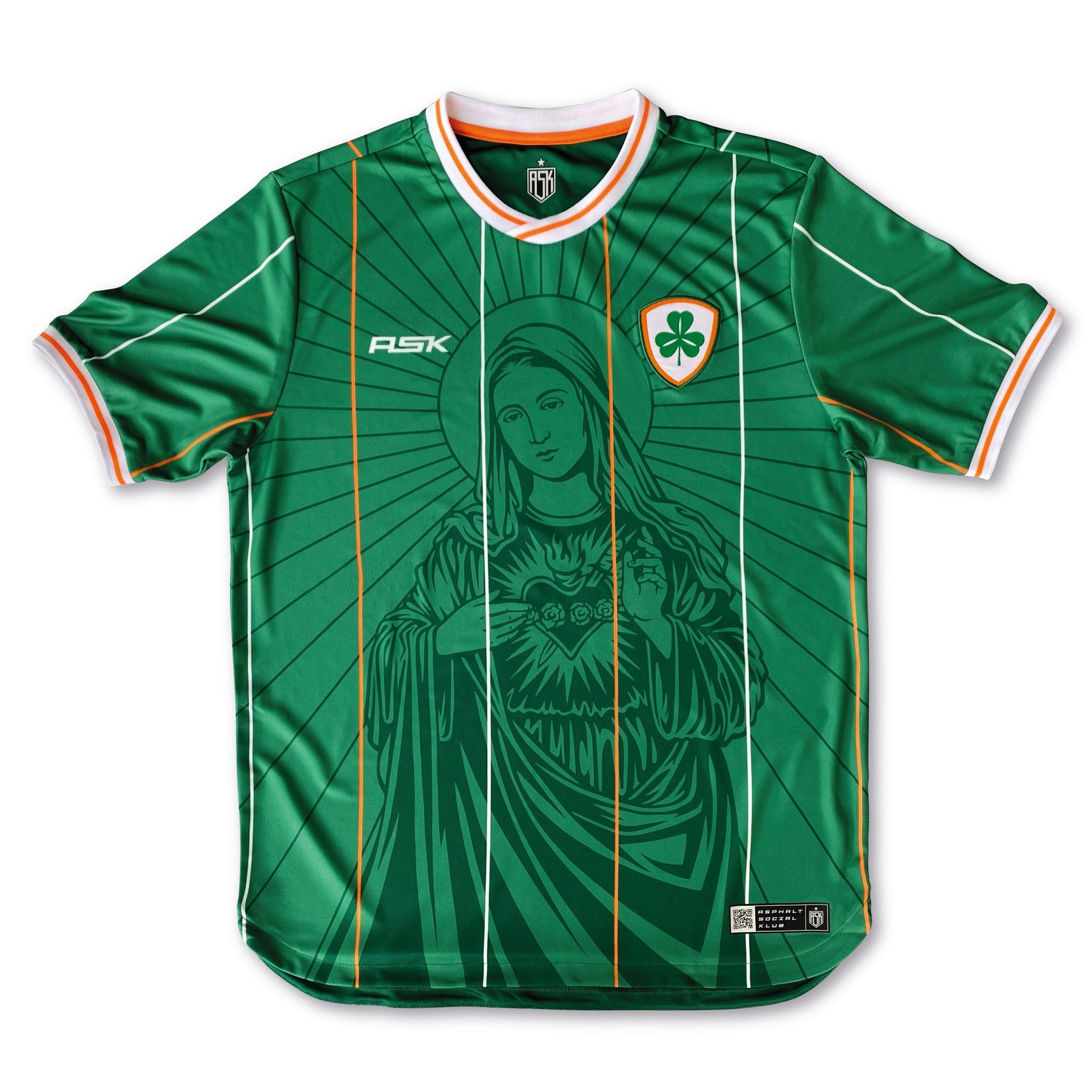 Asphalt Social Klub Ireland Mary home concept football shirt, green, front view