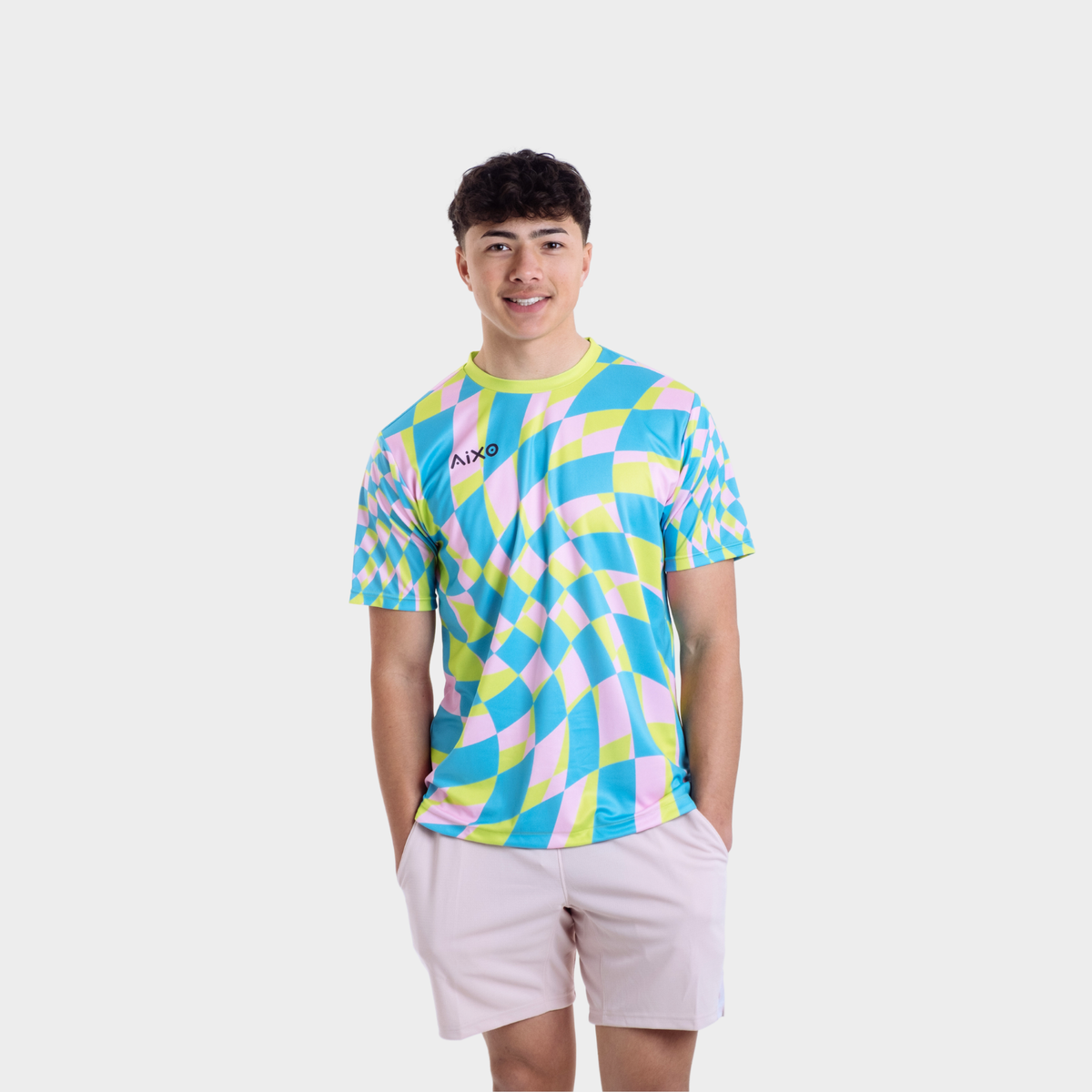 Aixo Checker Mens T Shirt Lime Check
