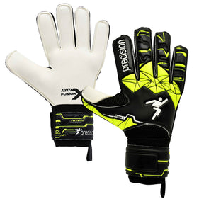Precision Fusion X Flat Cut Finger Protect Goalkeeper Gloves - Black/Fluo Yellow (PRG158) Goalkeeper Gloves Precision