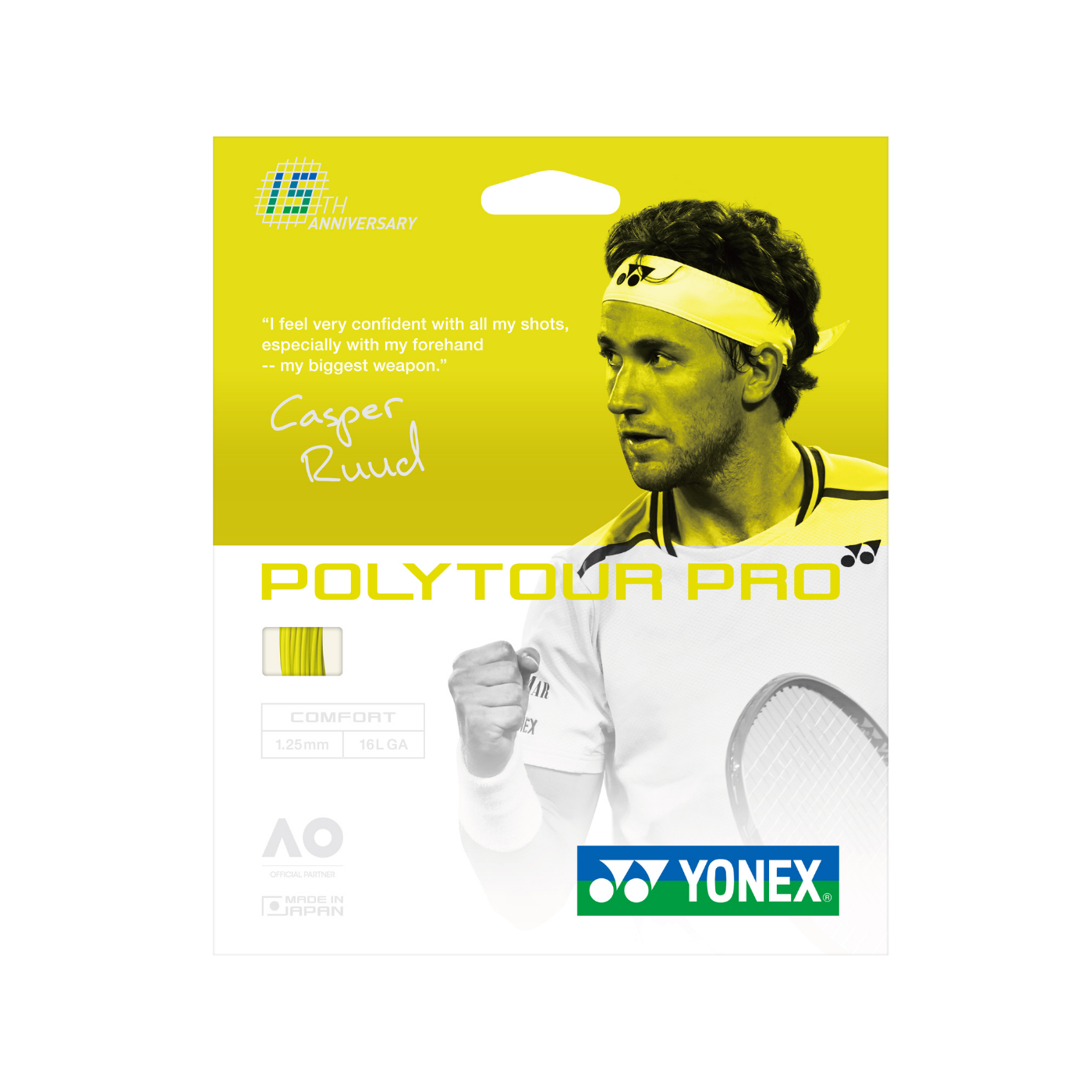 Yonex Polytour Pro 1.25mm 15th Anniversary TennisString Set (12m) - Flash Yellow