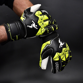 Precision Fusion X Flat Cut Finger Protect Goalkeeper Gloves - Black/Fluo Yellow (PRG158) Goalkeeper Gloves Precision