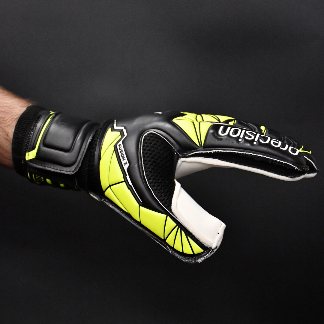 Precision Fusion X Flat Cut Finger Protect Goalkeeper Gloves - Black/Fluo Yellow (PRG158) Goalkeeper Gloves Precision