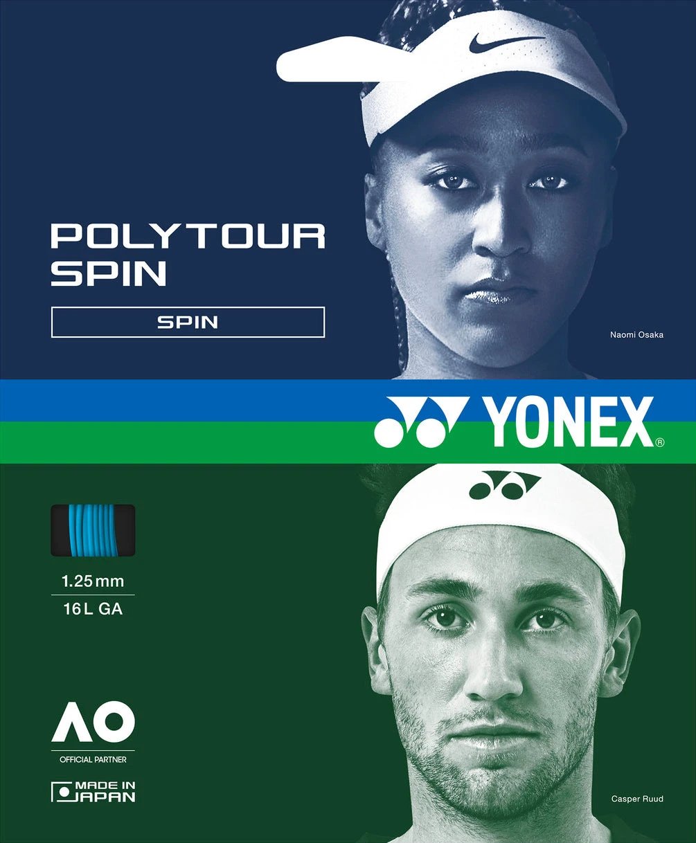 Yonex Polytour Spin 1.25mm 12m Tennis String 12m Set COBALT BLUE String (Packs) Yonex