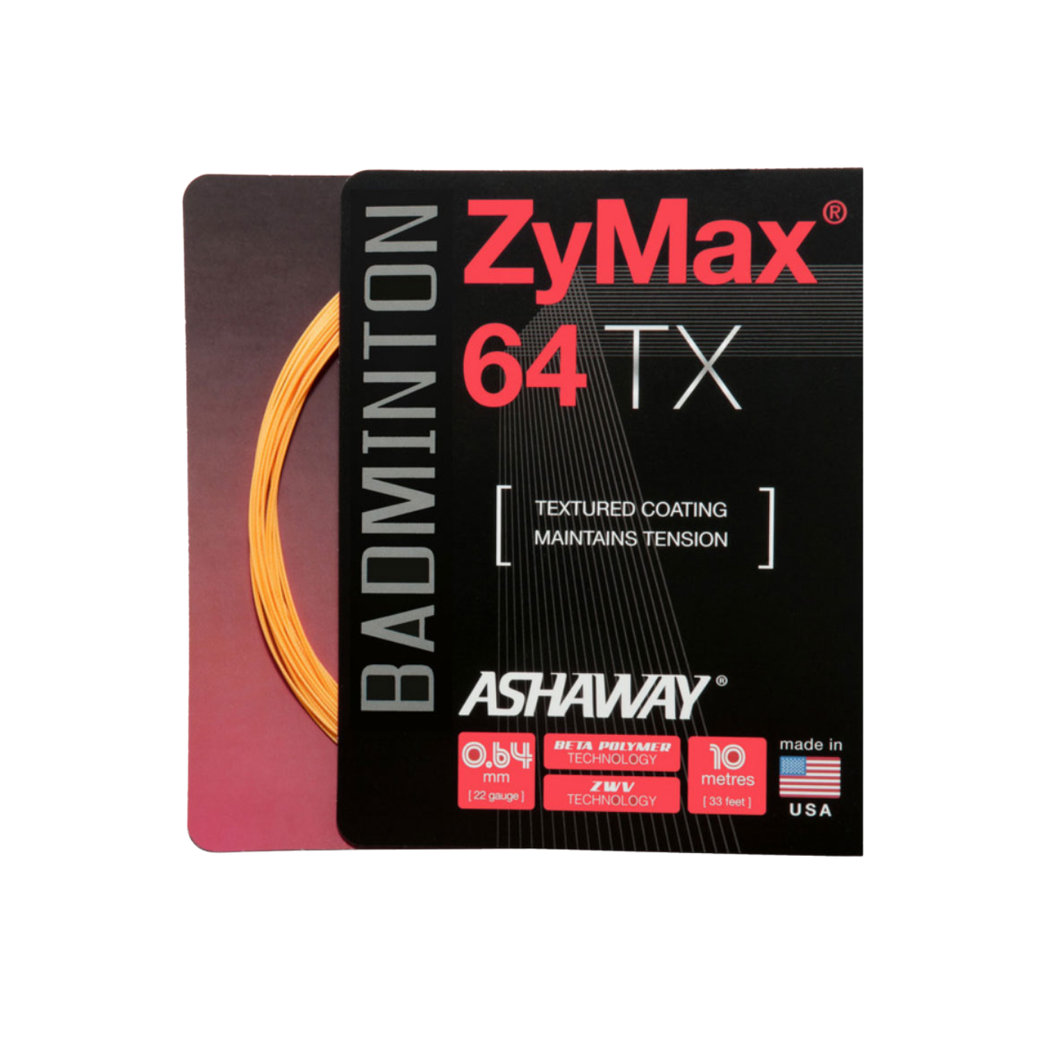 Ashaway Zymax 64TX Badminton String Set - Orange 10m Set String (Packs) Ashaway