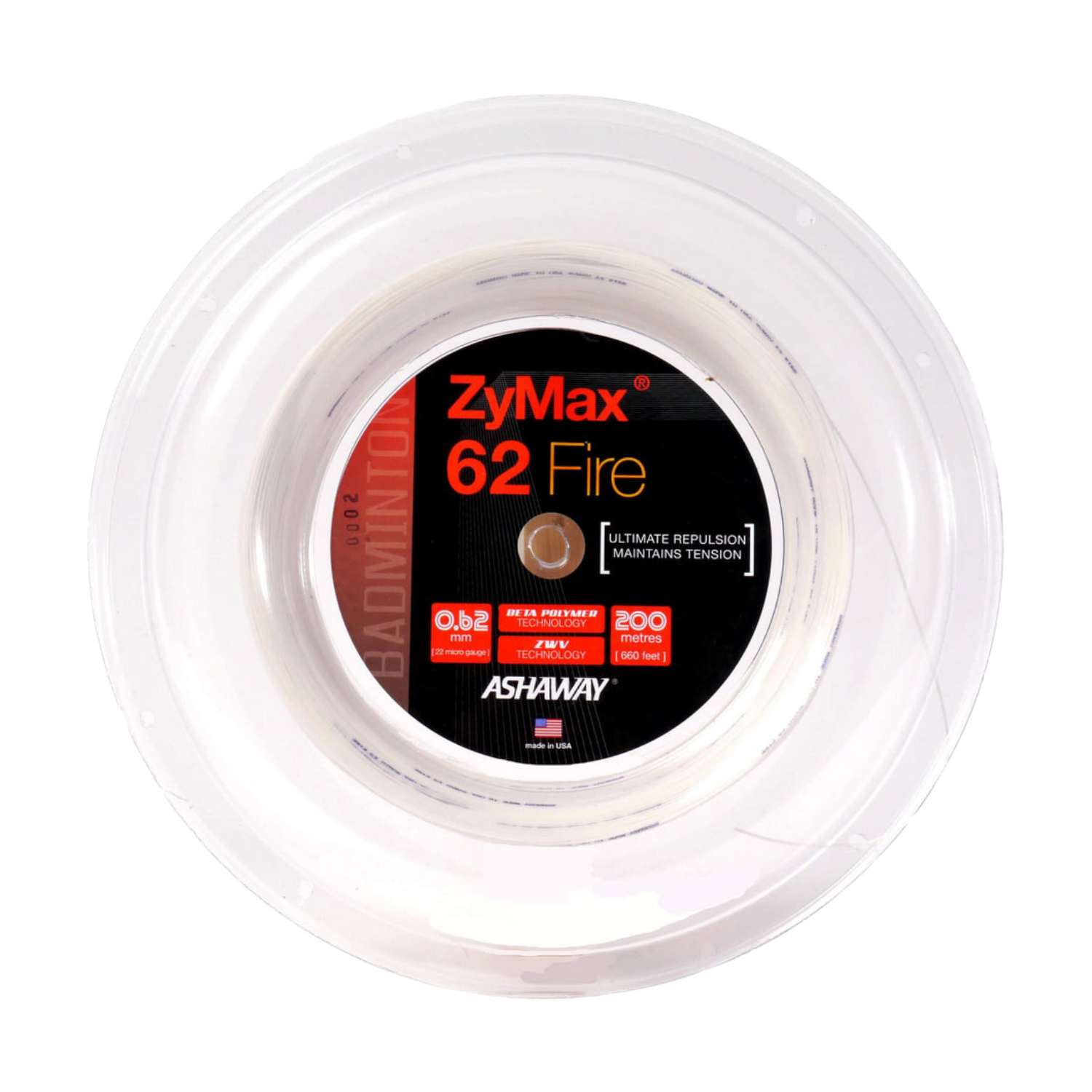 Ashaway ZyMax 62 Fire Badminton String Reel - White
