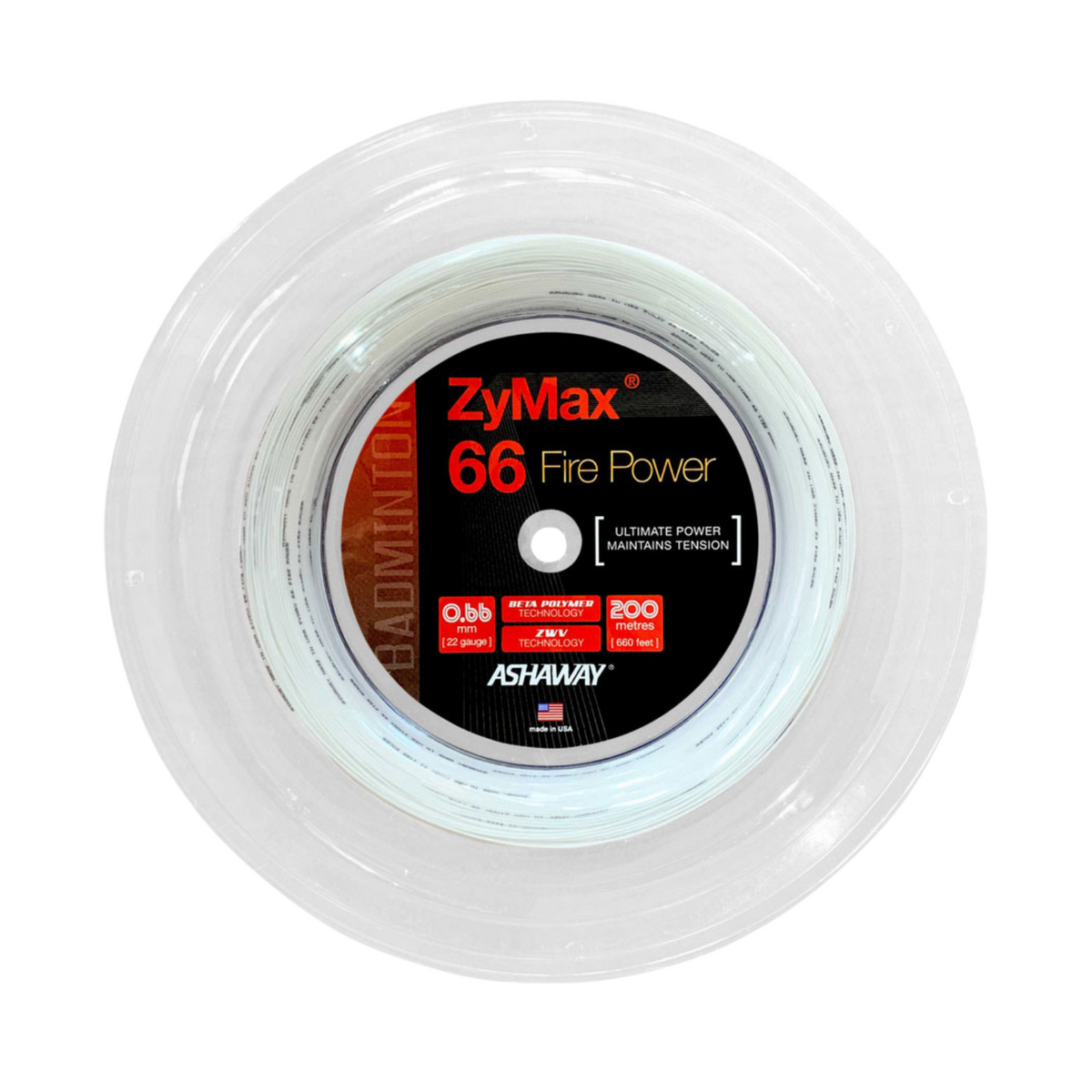 Ashaway Zymax 66 Fire POWER String (200m Reel) White
