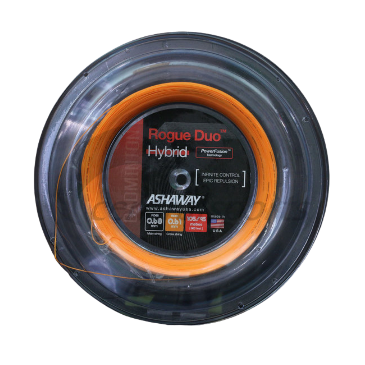 Ashaway Rogue Duo Hybrid String (200m Reel) Black/Orange