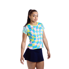 Aixo Checker Womens T Shirt Grey Check T Shirt Aixo