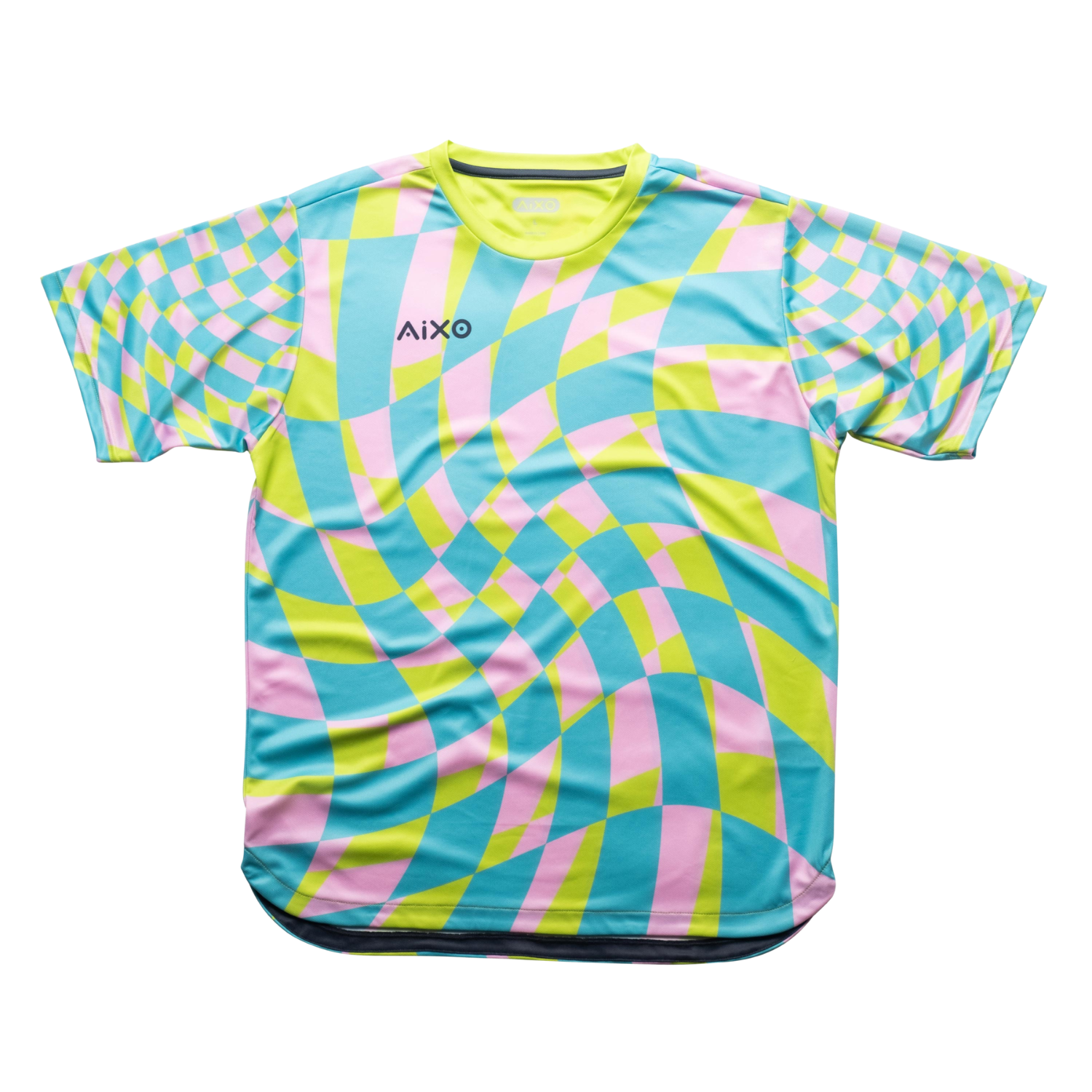Aixo Checker Mens T Shirt Grey Check Lime Check T Shirt Aixo