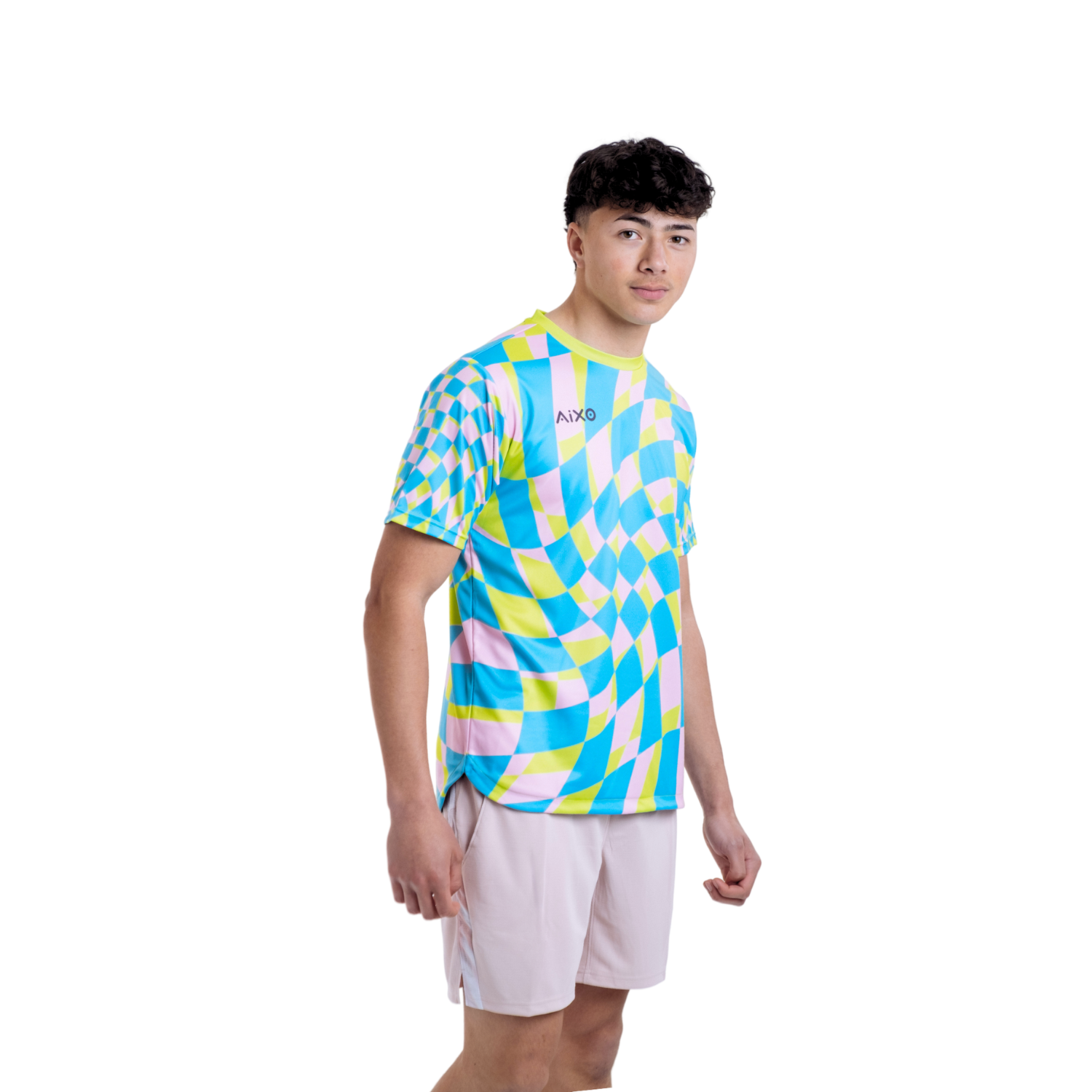 Aixo Checker Mens T Shirt Grey Check T Shirt Aixo