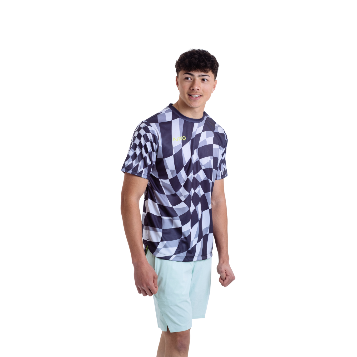 Aixo Checker Mens T Shirt Lime Check T Shirt Aixo