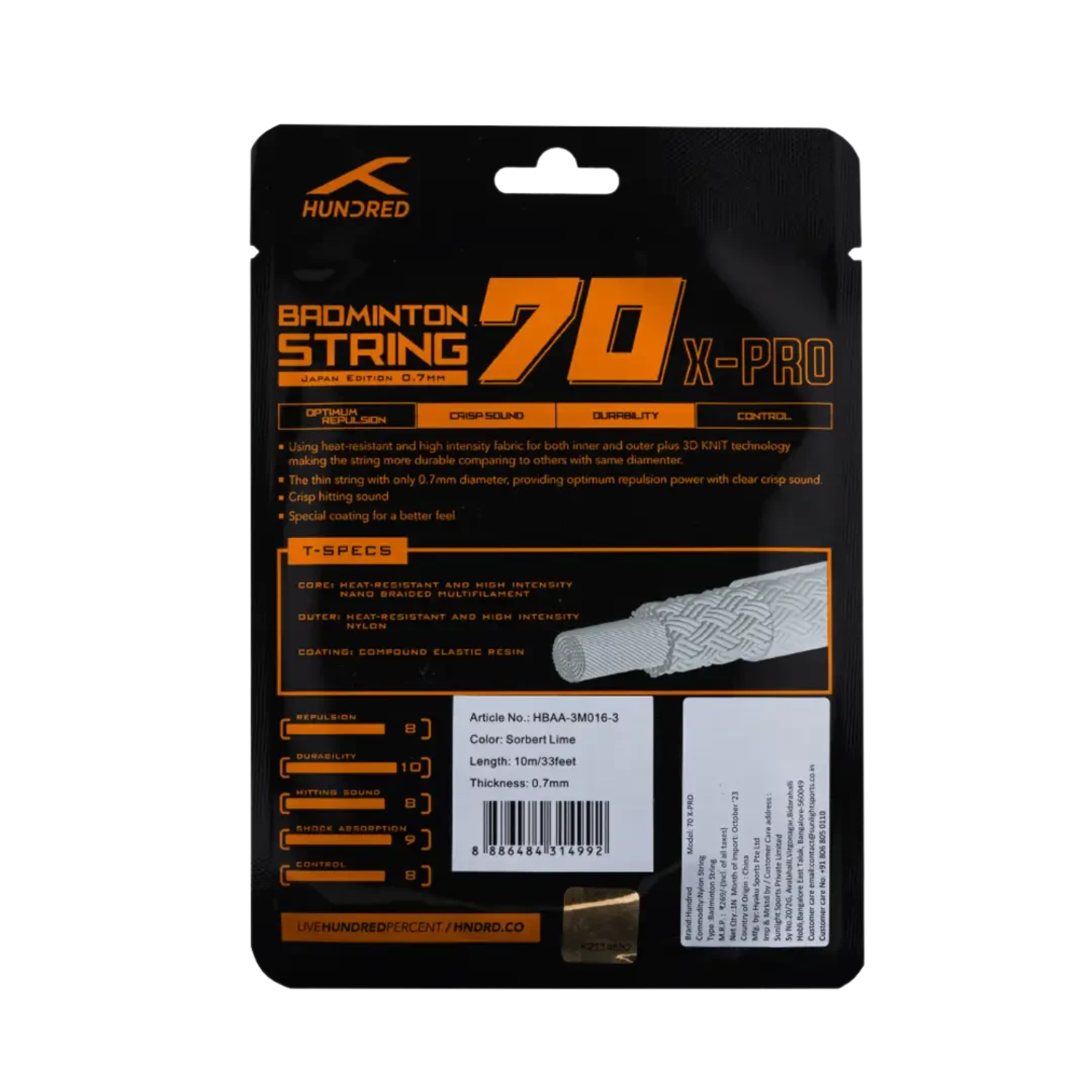 Hundred 70 X Pro Badminton String HBAA-3M016-3 String (Packs) Hundred