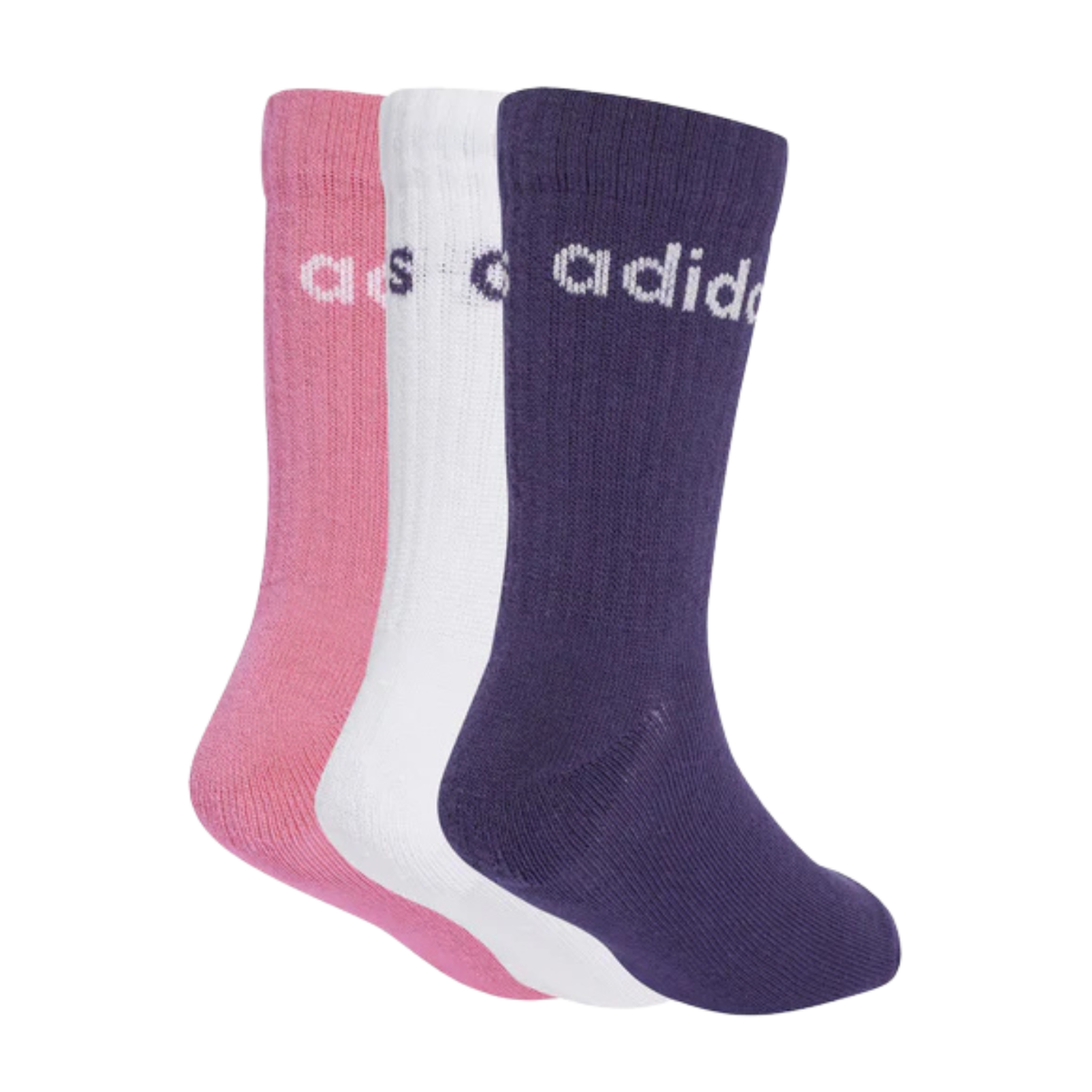 Adidas Linear Crew 3 Pack Socks Kids - White/Pink/Purple Clothing Adidas