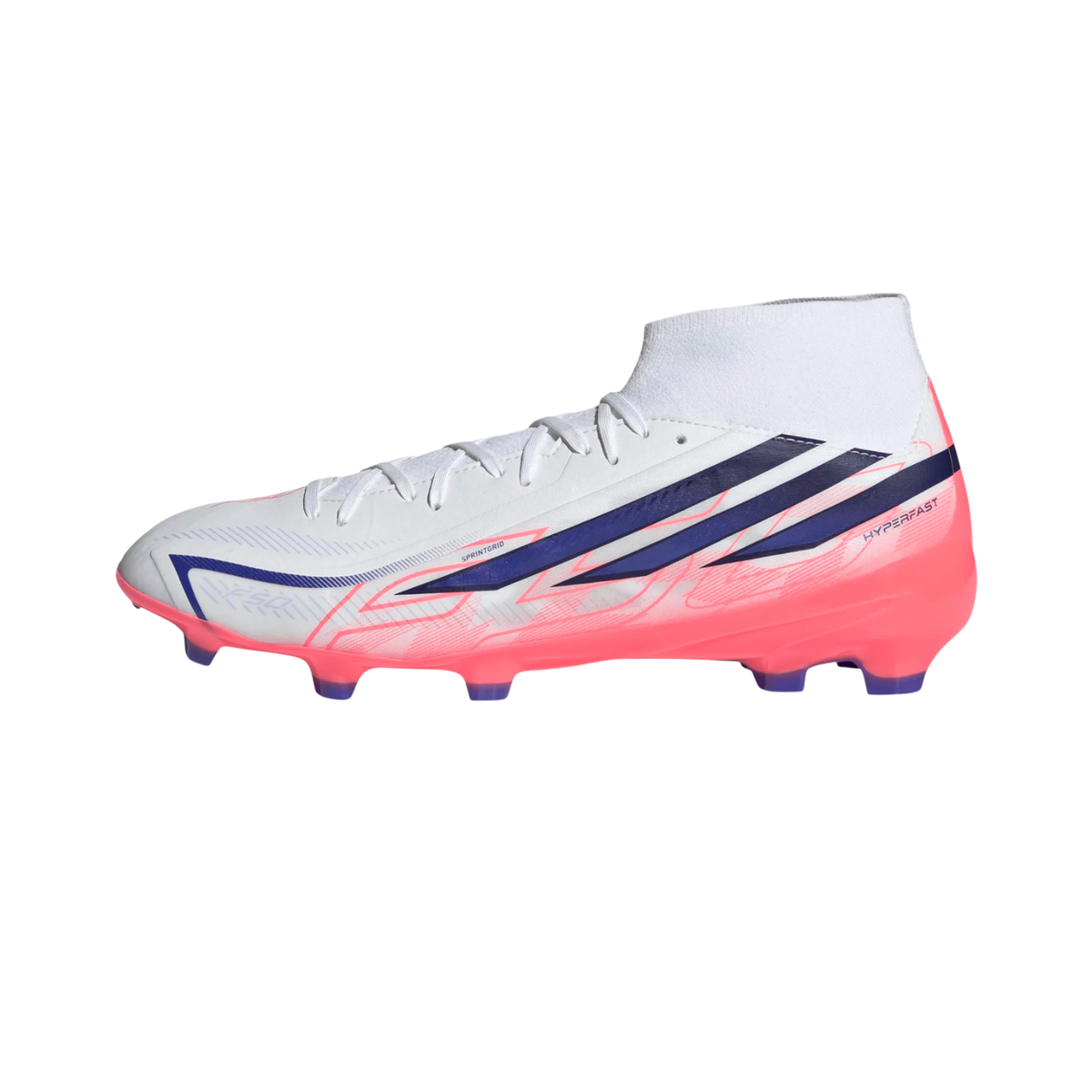 Adidas F50 Hyperfast League Mid FG Football Boots Unisex - White/Purple/Pink White Purple Pink Football Boots Adidas