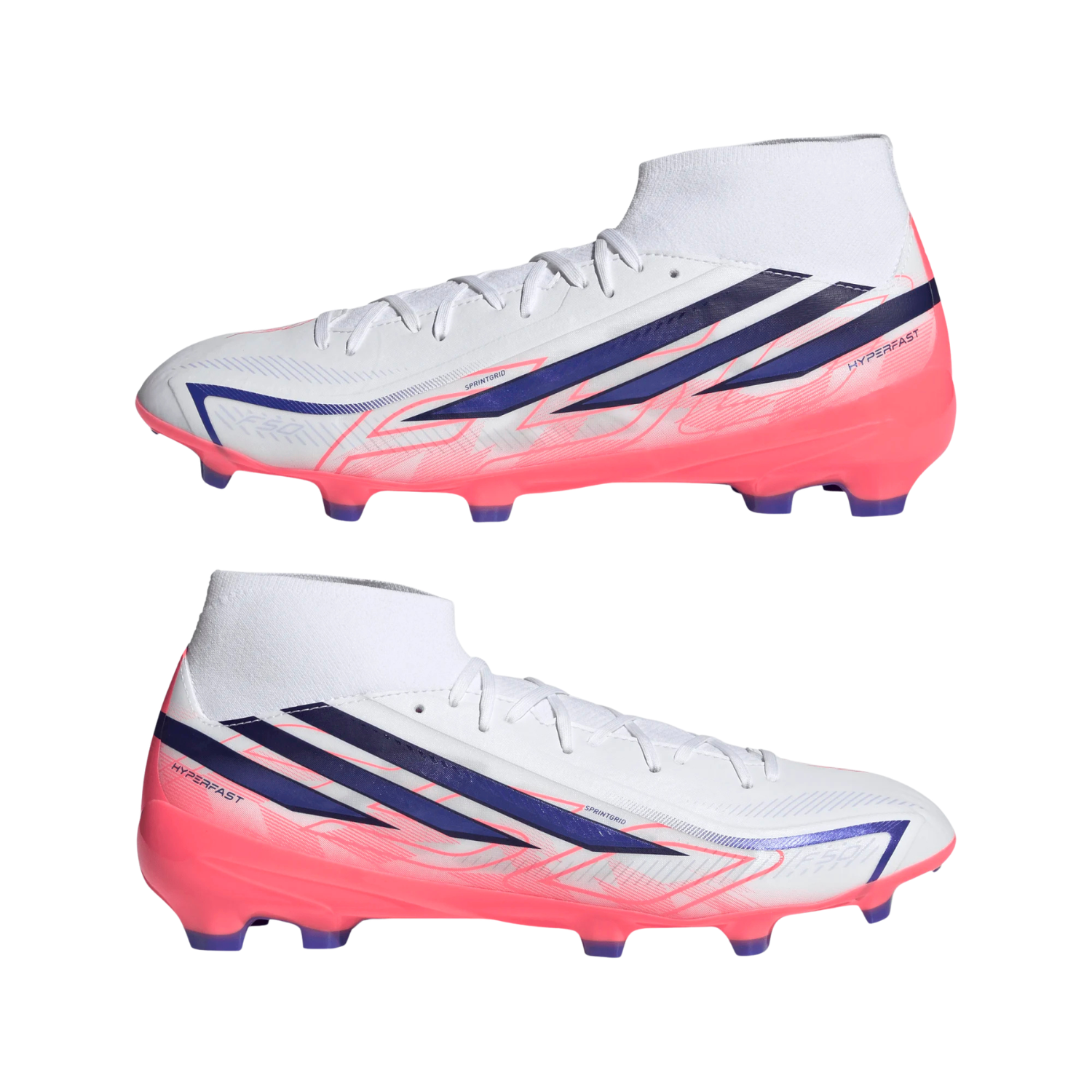 Adidas F50 Hyperfast League Mid FG Football Boots Unisex - White/Purple/Pink Football Boots Adidas