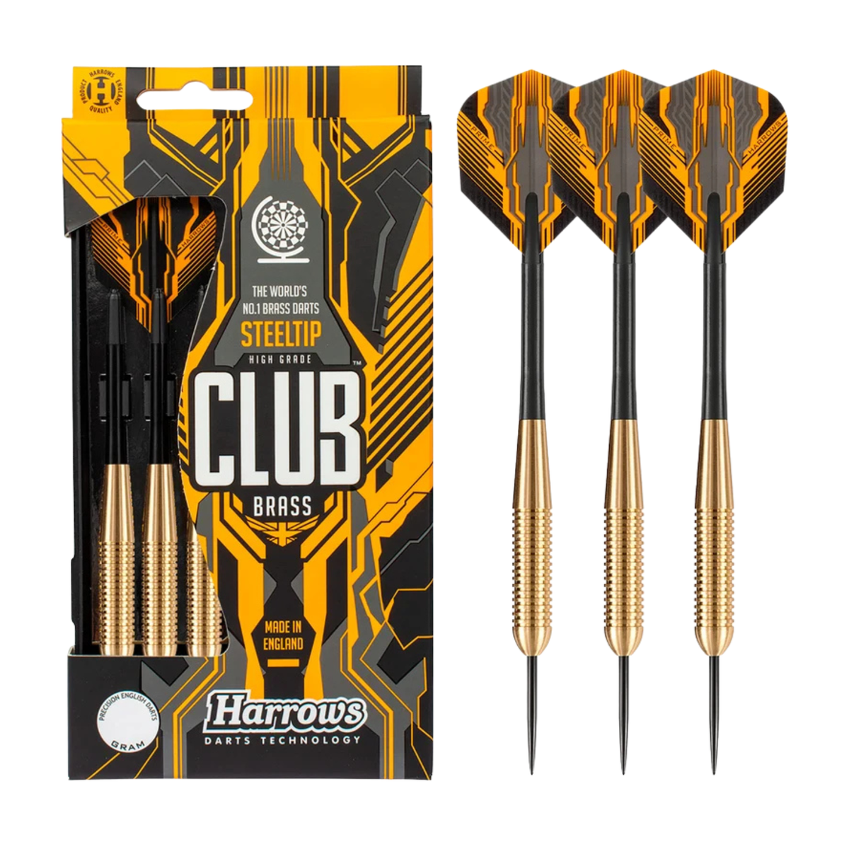 Harrows Club Brass 22GR Steel Tip Darts - Yellow Darts Harrows