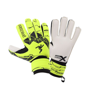 Precision Fusion X Junior Flat Cut Essential Goalkeeper Gloves - Black/Fluo Yellow (PRG159) Goalkeeper Gloves Precision