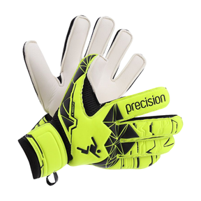 Precision Fusion X Junior Flat Cut Essential Goalkeeper Gloves - Black/Fluo Yellow (PRG159) Goalkeeper Gloves Precision