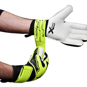 Precision Fusion X Junior Flat Cut Essential Goalkeeper Gloves - Black/Fluo Yellow (PRG159) Goalkeeper Gloves Precision