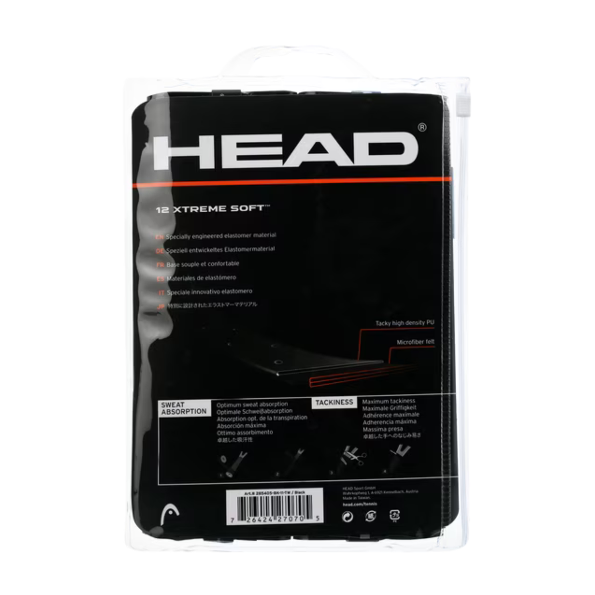 Head Xtreme Soft Overgrip 12-Pack, Black, back view