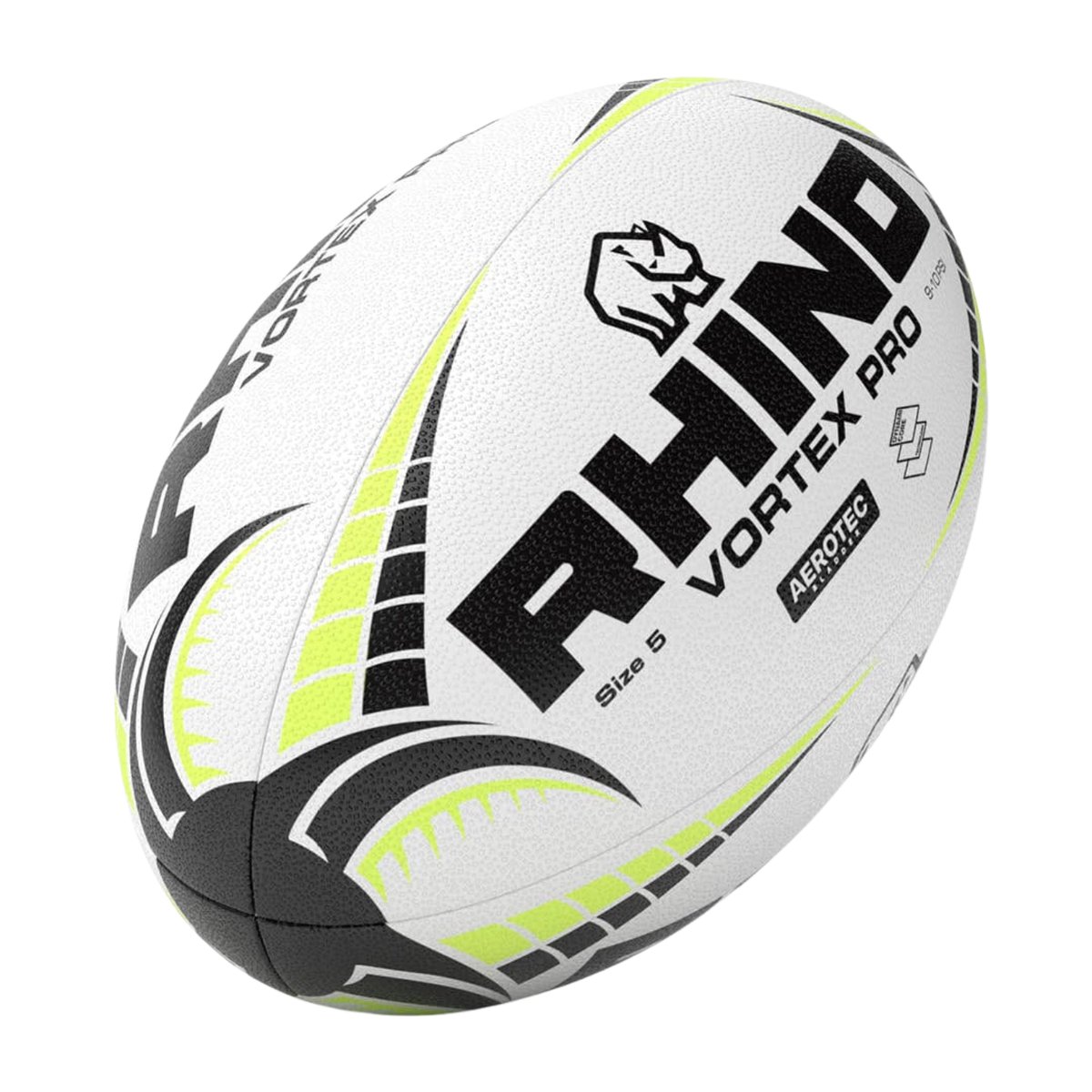 Rhino Vortex Pro Match Rugby Ball - Size 5 - White Rugby Ball Rhino