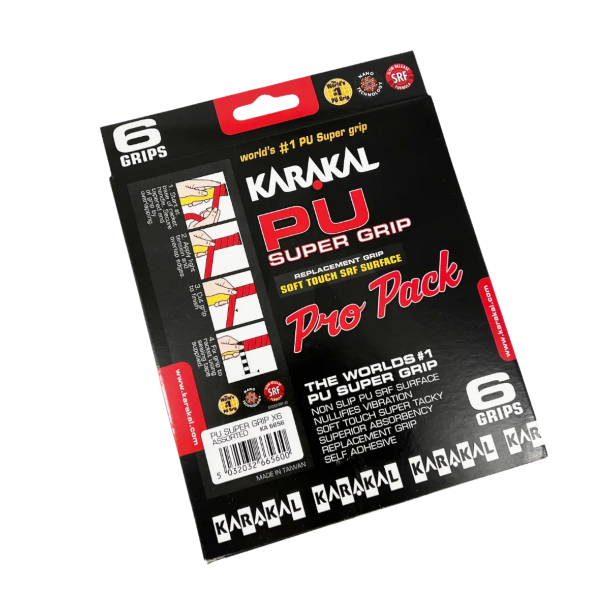 Karakal PU Super Grip Pro Pack - 6 Replacement Grips, Assorted Colours Grips Karakal