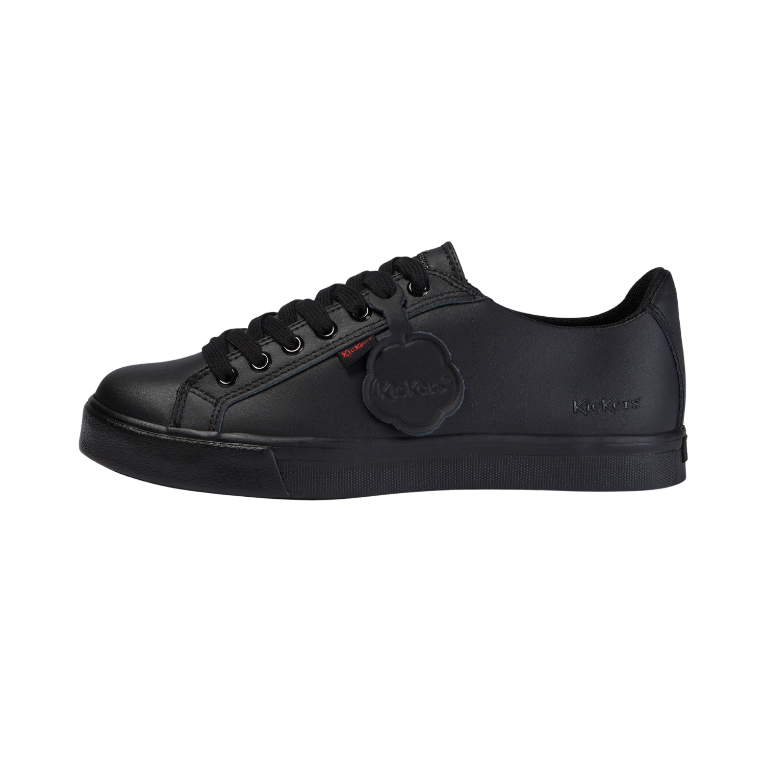 Kickers Tovni Lacer youth school shoes, black leather, front view