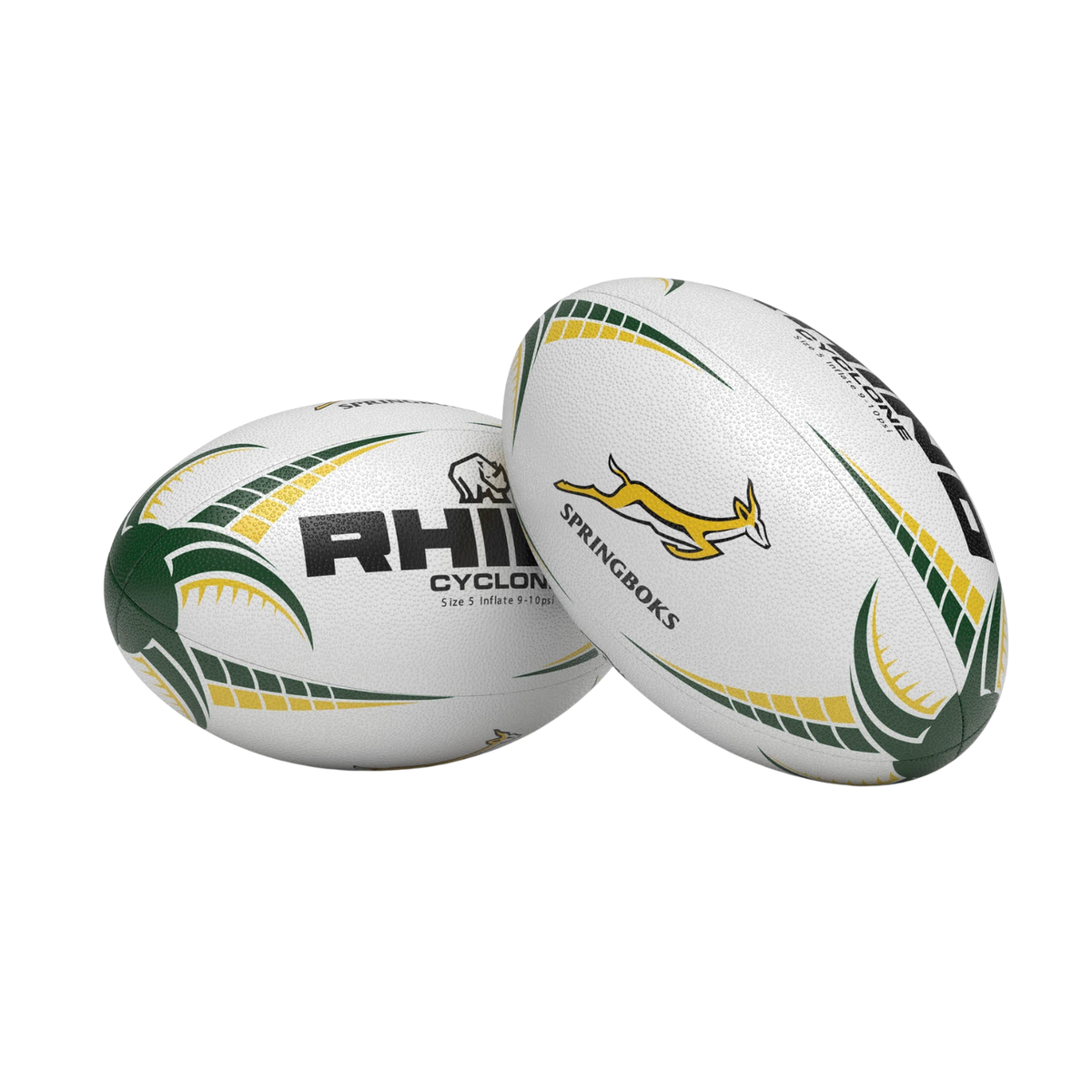 Rhino South Africa Cyclone XV Rugby Training Ball - White/Green/Gold White Green Gold Rugby Ball Rhino