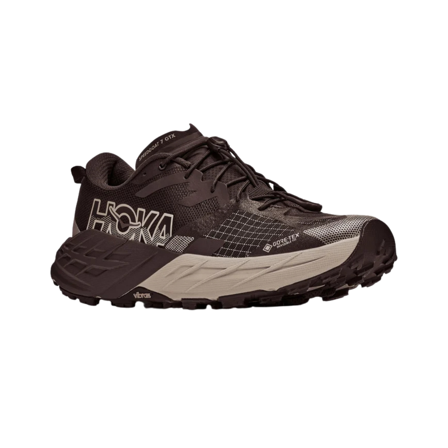 Hoka Speedgoat 7 GTX Trail Shoe Men, Spiced Chocolate/ River Rock Grey, detail view