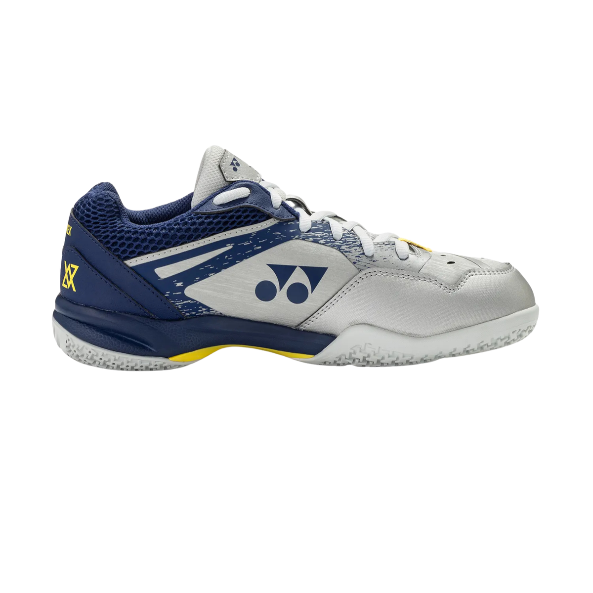 Yonex Power Cushion 65X4 VA Badminton Shoe Unisex, Silver/Navy, back view