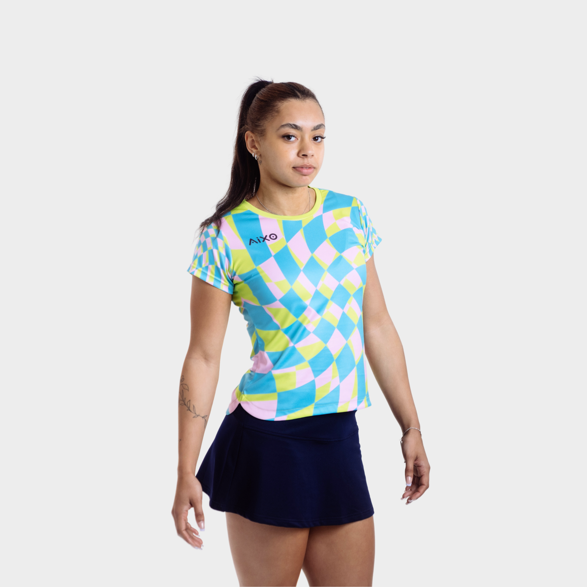 Aixo Checker Womens T Shirt Lime Check