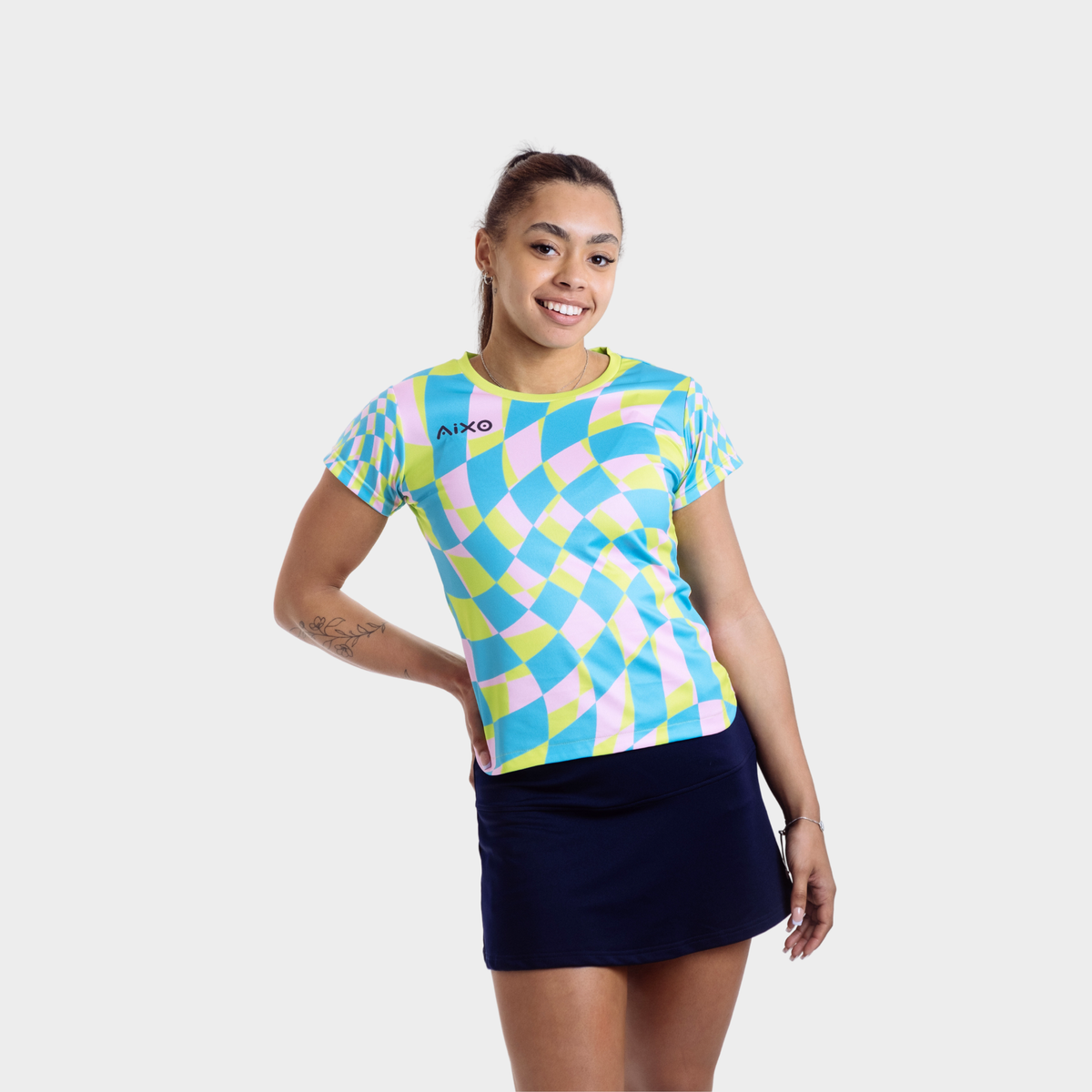 Aixo Checker Womens T Shirt Lime Check