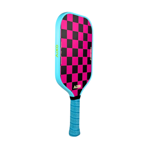 Side profile highlighting the 16mm thermoformed carbon frame of the AIXO Ghost Dogtown pink paddle.