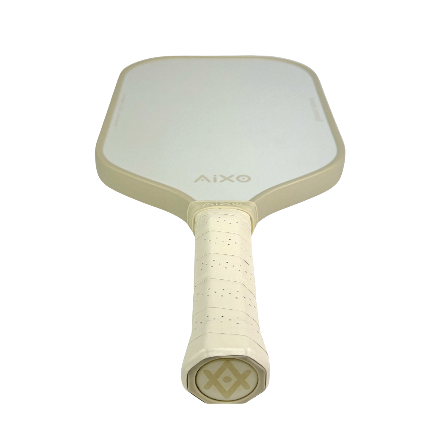 Flat-lay of AIXO CP03 Ghost Pastel De Nude pickleball padel — sleek, minimalist design with carbon fiber build.