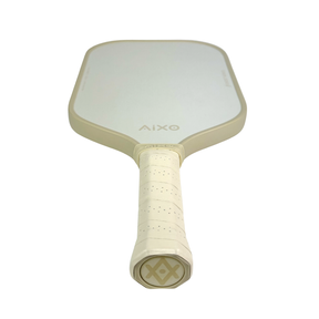 Flat-lay of AIXO CP03 Ghost Pastel De Nude pickleball padel — sleek, minimalist design with carbon fiber build.