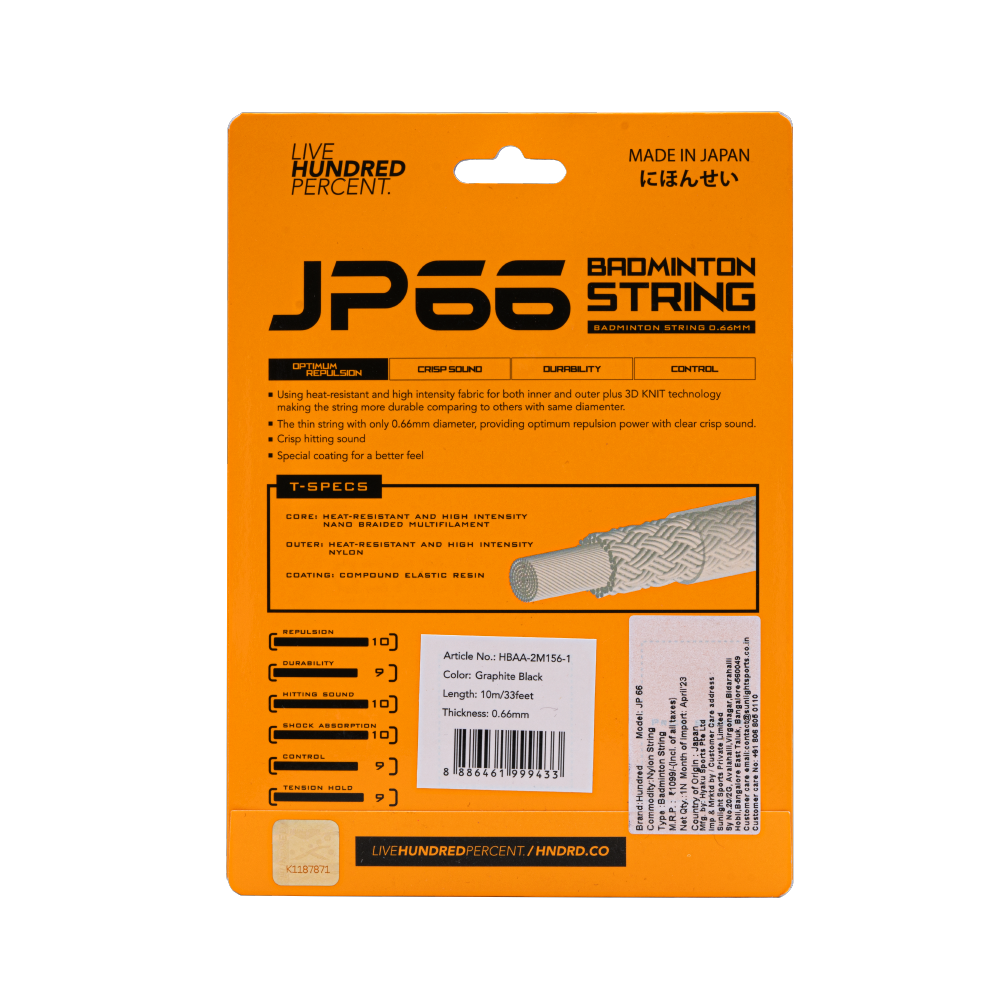 Hundred JP66 Badminton String Set - Graphite Black (HBAA-2M156-1) Badminton String Hundred