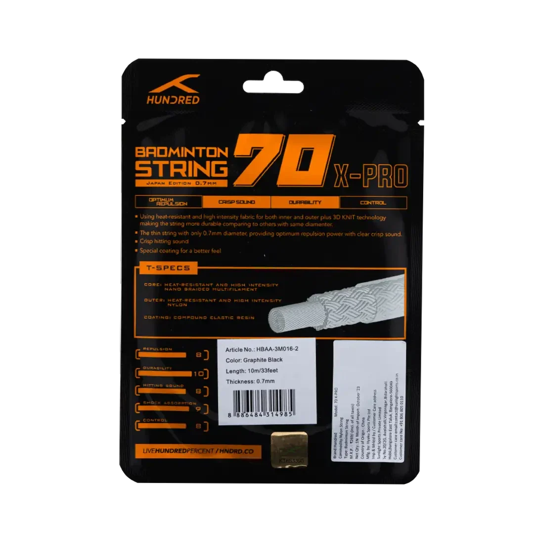 Hundred 70 X Pro Badminton String HBAA-3M016-2 String (Packs) Hundred