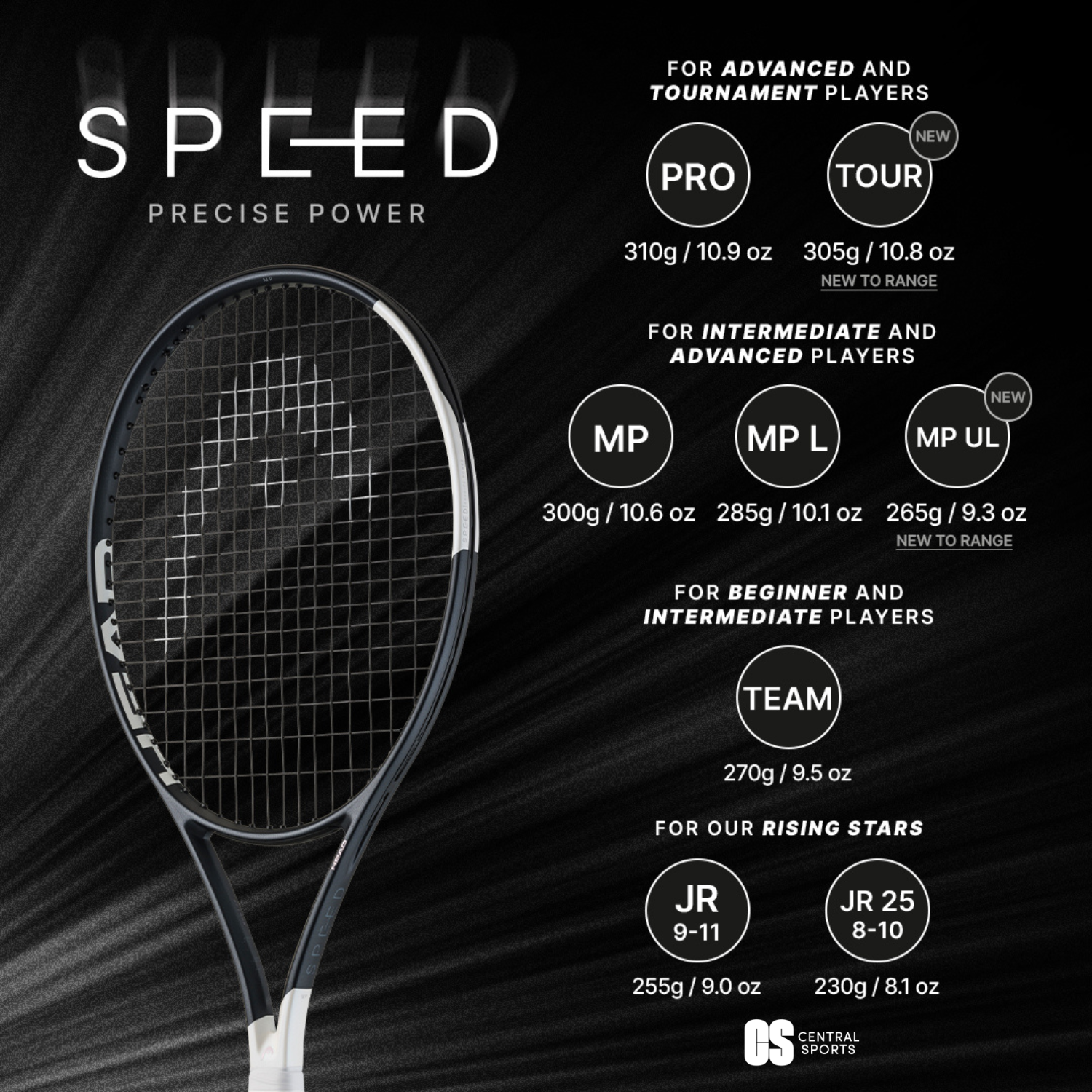 Head Speed MP UL 2026 Tennis Racquet Strung - Black/White SP26 Tennis Rackets Head